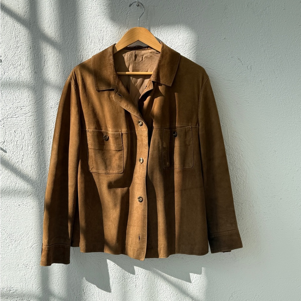 Brown Suede Leather Utility Jacket